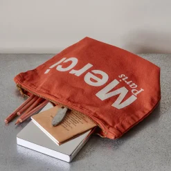 Merci - Pochette en coton - Terracotta & Blanc