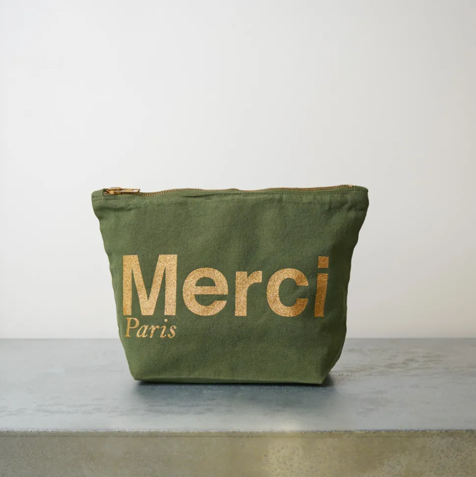 Merci - Pochette en coton - Kaki & Doré