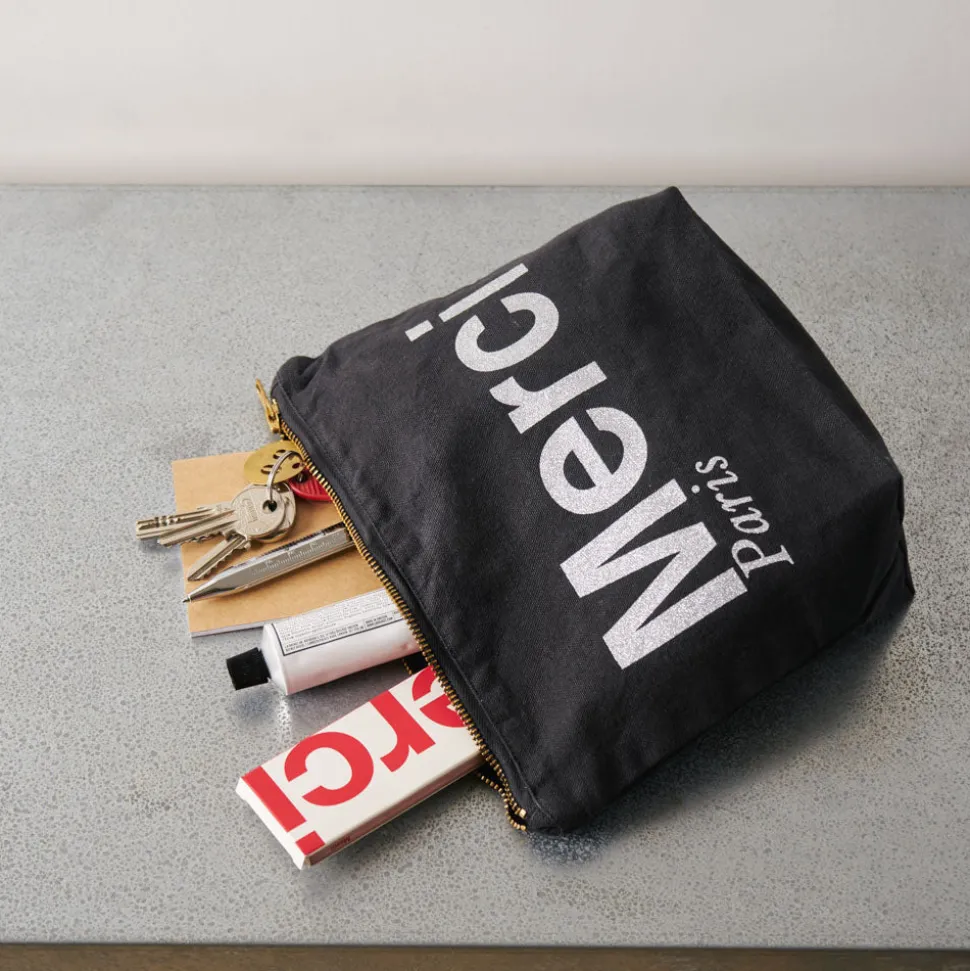 Merci - Pochette en coton - Noir & Argent