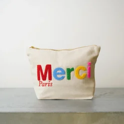 Merci - Pochette en coton Bouclette - Ecru & Multicolore