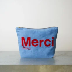 Merci - Pochette en coton - Bleu & Rouge
