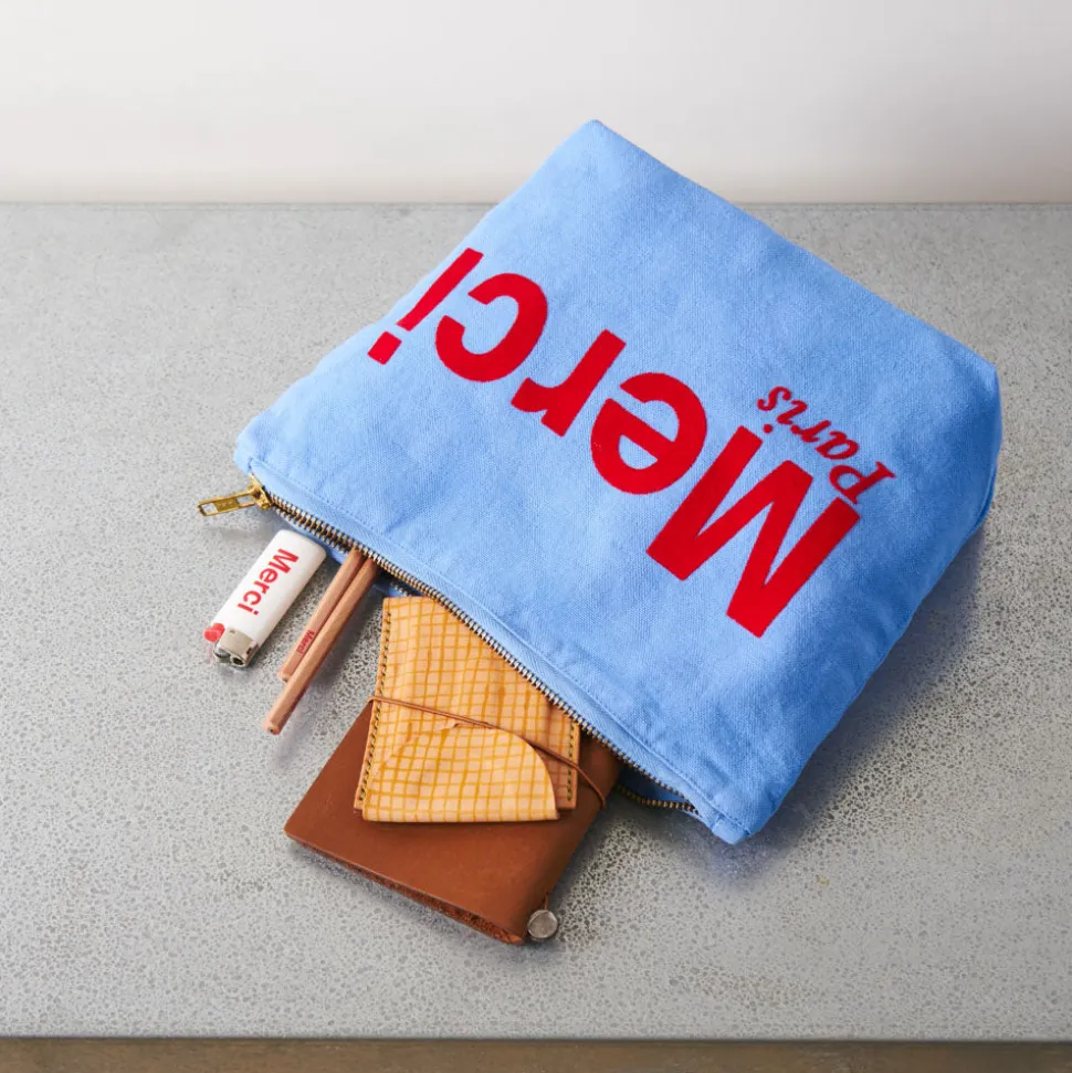 Merci - Pochette en coton - Bleu & Rouge