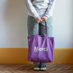 Merci - Tote Bag en coton - Violet & Écru