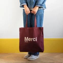Merci - Tote Bag en coton - Bordeaux & Crème