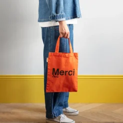 Merci - Tote Bag en coton - Orange & Marron
