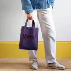 Merci - Tote Bag en coton - Violet & Bordeaux
