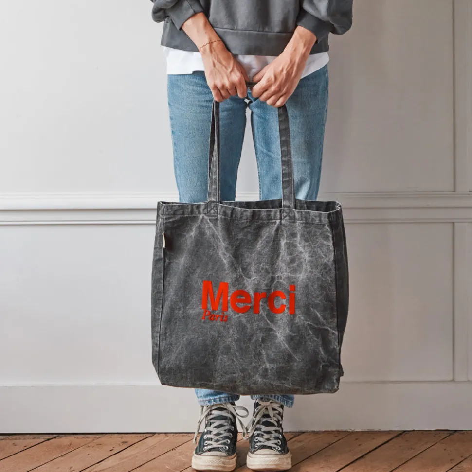 Merci - Tote Bag en Coton Marble - Noir