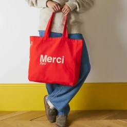 Merci - Tote Bag en coton - Rouge & Ecru
