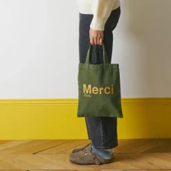 Merci - Tote Bag en coton - Kaki & Doré