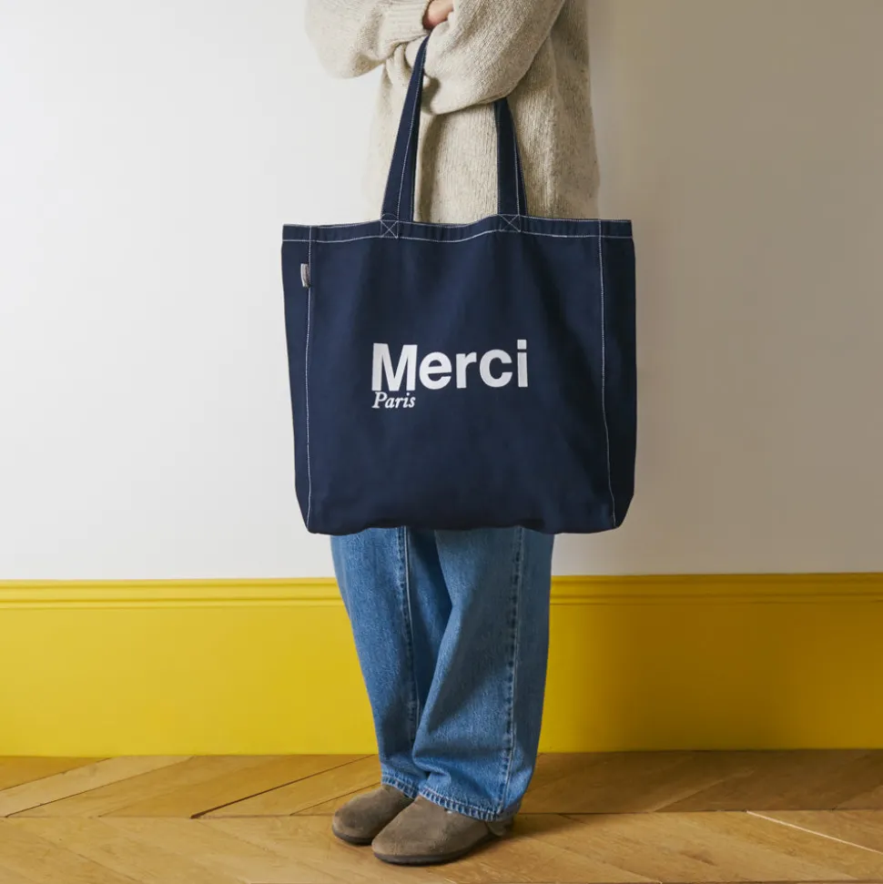 Merci - Tote Bag en coton Stitch - Marine