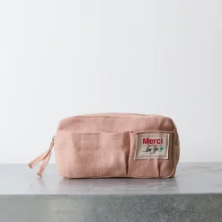 Merci - Trousse en lin lavé - Rose d'Argile