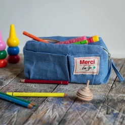 Merci - Trousse en lin lavé - Bleu Paros