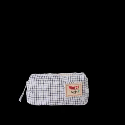 Merci - Trousse en lin lavé - Carreaux Bleu Shibori