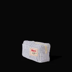 Merci - Trousse en lin lavé - Carreaux Bleu Shibori