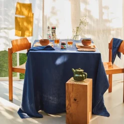 Nappe en lin lavé - Bleu Shibori