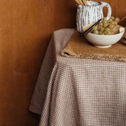Nappe en lin lavé - Carreaux Brun Cha Iro