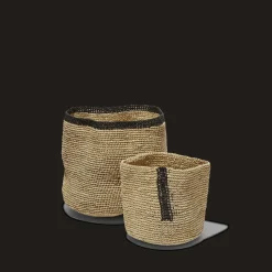 Panier en raphia - Bord noir