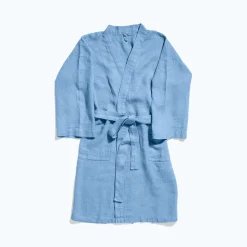 Peignoir en lin - Nid d'abeille - Bleu Tyrrhénien