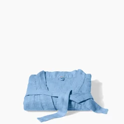 Peignoir en lin - Nid d'abeille - Bleu Tyrrhénien