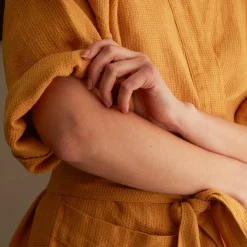 Peignoir en lin - Nid d'abeille - Jaune Asahi