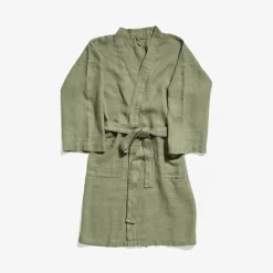 Peignoir en lin - Nid d'abeille - Vert Komorebi