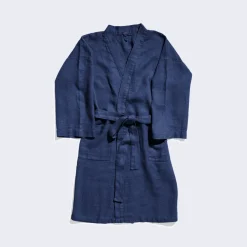 Peignoir en lin - Nid d'abeille - Bleu Shibori