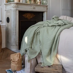 Plaid en gaze de coton - Vert 77 Rue de Varenne