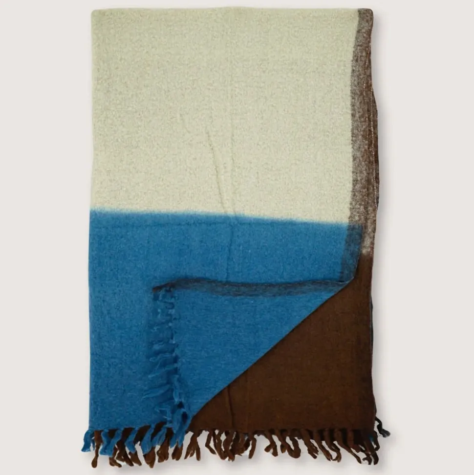 Plaid en laine n°83 - Bleu & Café - Moismont