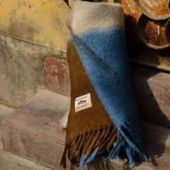 Plaid en laine n°83 - Bleu & Café - Moismont