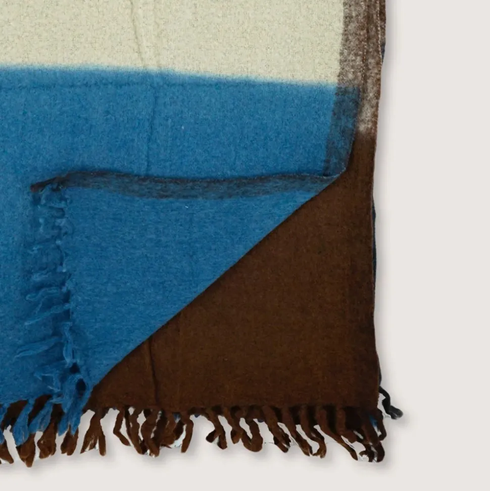 Plaid en laine n°83 - Bleu & Café - Moismont