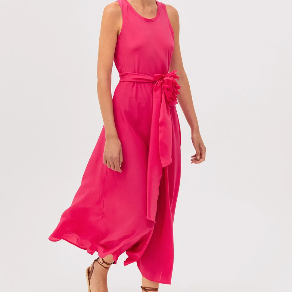 Rosso35 - Robe sans manches avec ceinture en crêpe de chine - Fuchsia