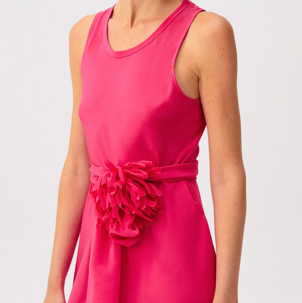 Rosso35 - Robe sans manches avec ceinture en crêpe de chine - Fuchsia