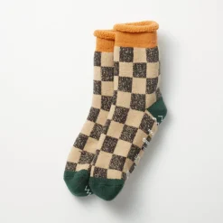 Rototo - Chaussettes à Damier - Beige & Vert