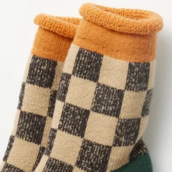 Rototo - Chaussettes à Damier - Beige & Vert