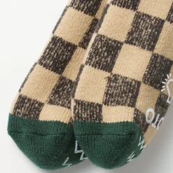 Rototo - Chaussettes à Damier - Beige & Vert
