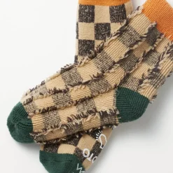 Rototo - Chaussettes à Damier - Beige & Vert