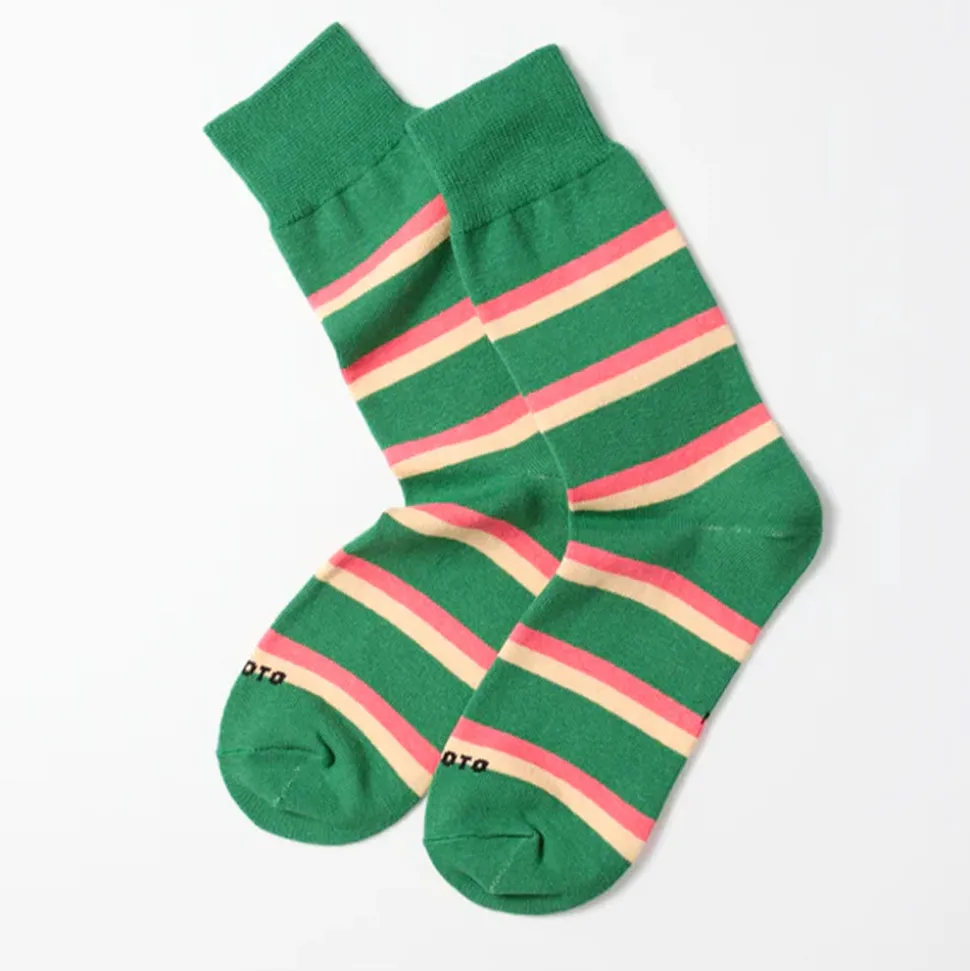 Rototo - Chaussettes Rayées - Vert Sapin
