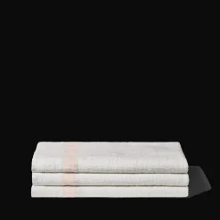 Serviette de bain en lin - Nid d'abeille - Bande Beige Rosé