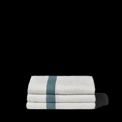 Serviette de bain en lin - Nid d'abeille - Bande Bleu Pétrole
