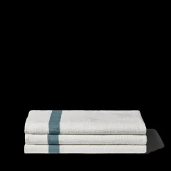 Serviette de bain en lin - Nid d'abeille - Bande Bleu Pétrole