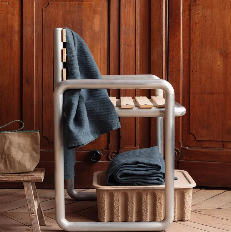 Serviette de bain en lin - Nid d'abeille - Bleu Pétrole