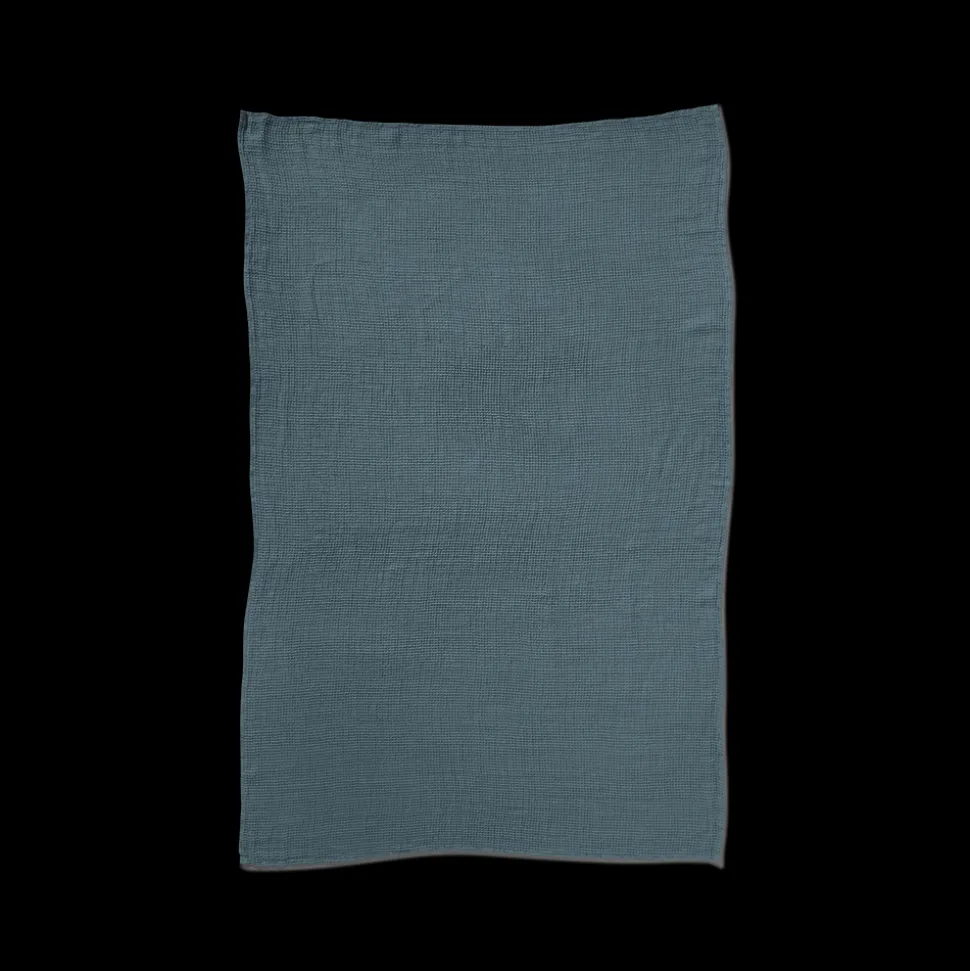 Serviette de bain en lin - Nid d'abeille - Bleu Pétrole