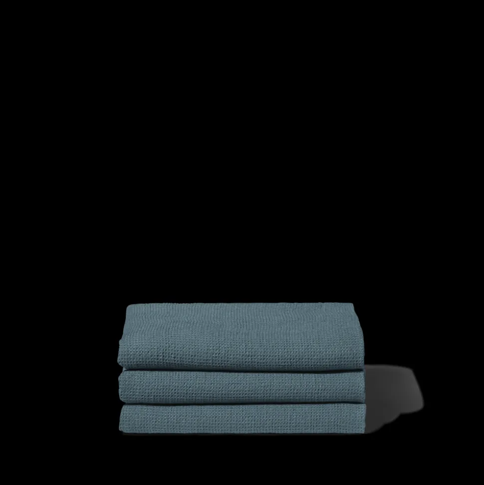Serviette de bain en lin - Nid d'abeille - Bleu Pétrole