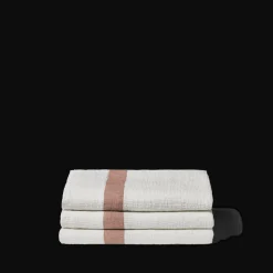 Serviette de bain en lin - Nid d'abeille - Bande Rose Argile