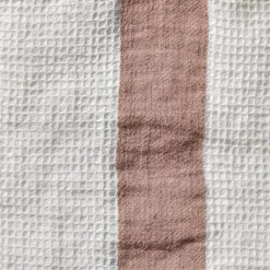 Serviette de bain en lin - Nid d'abeille - Bande Rose Argile