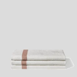Serviette de bain en lin - Nid d'abeille - Bande Rose Argile