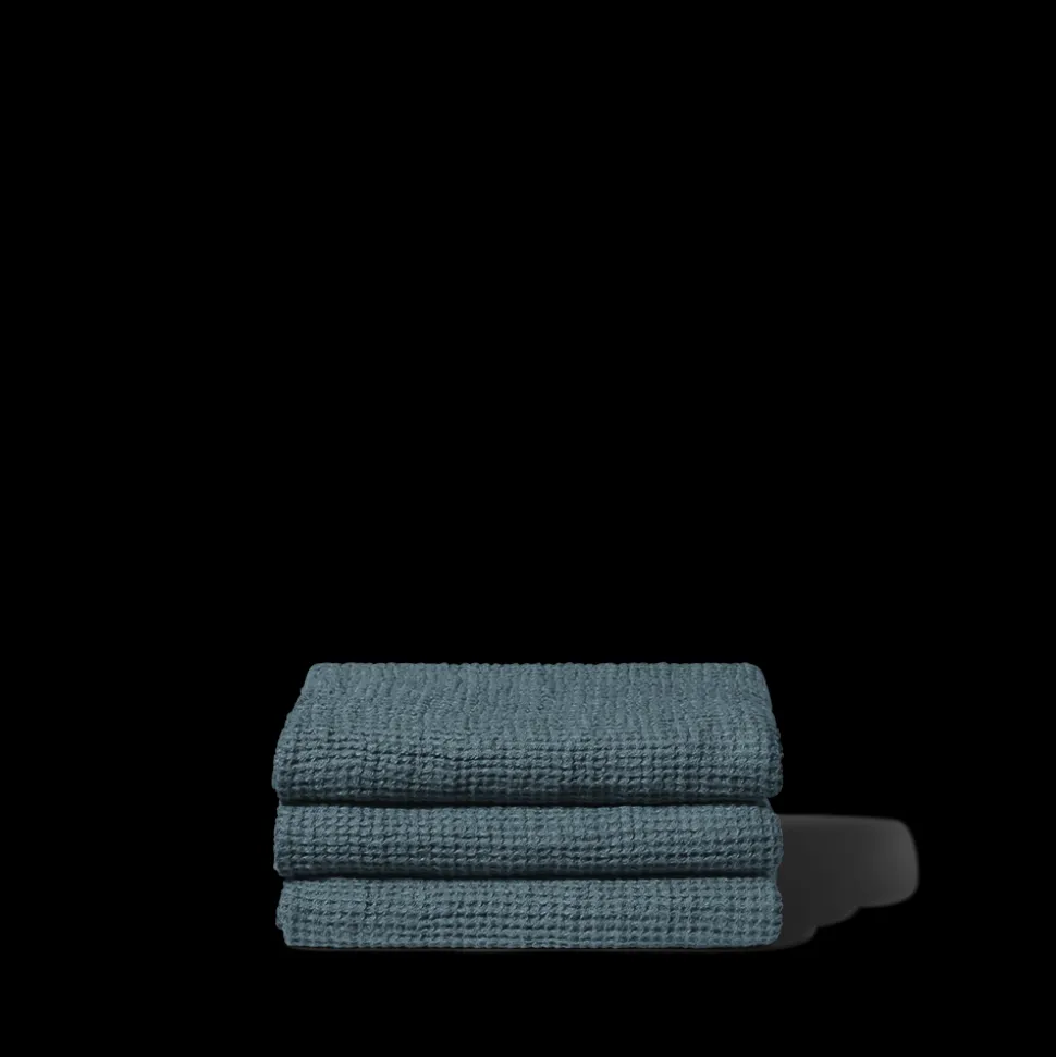 Serviette de bain en lin - Waffle - Bleu Pétrole
