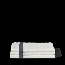 Serviette de bain en lin - Nid d'abeille - Bande Bleu Encre