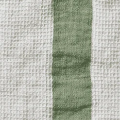 Serviette de bain en lin - Nid d'abeille - Bande Vert d'Anduze