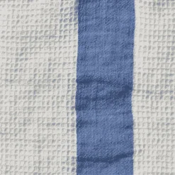 Serviette de bain en lin - Nid d'abeille - Bande Bleu Paros